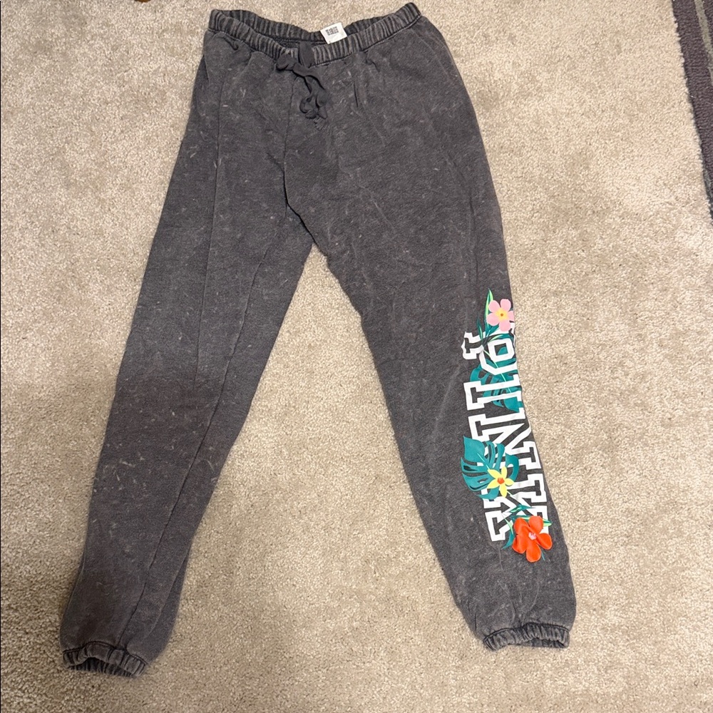 PINK Victoria's Secret Charcoal Joggers with Floral Accents